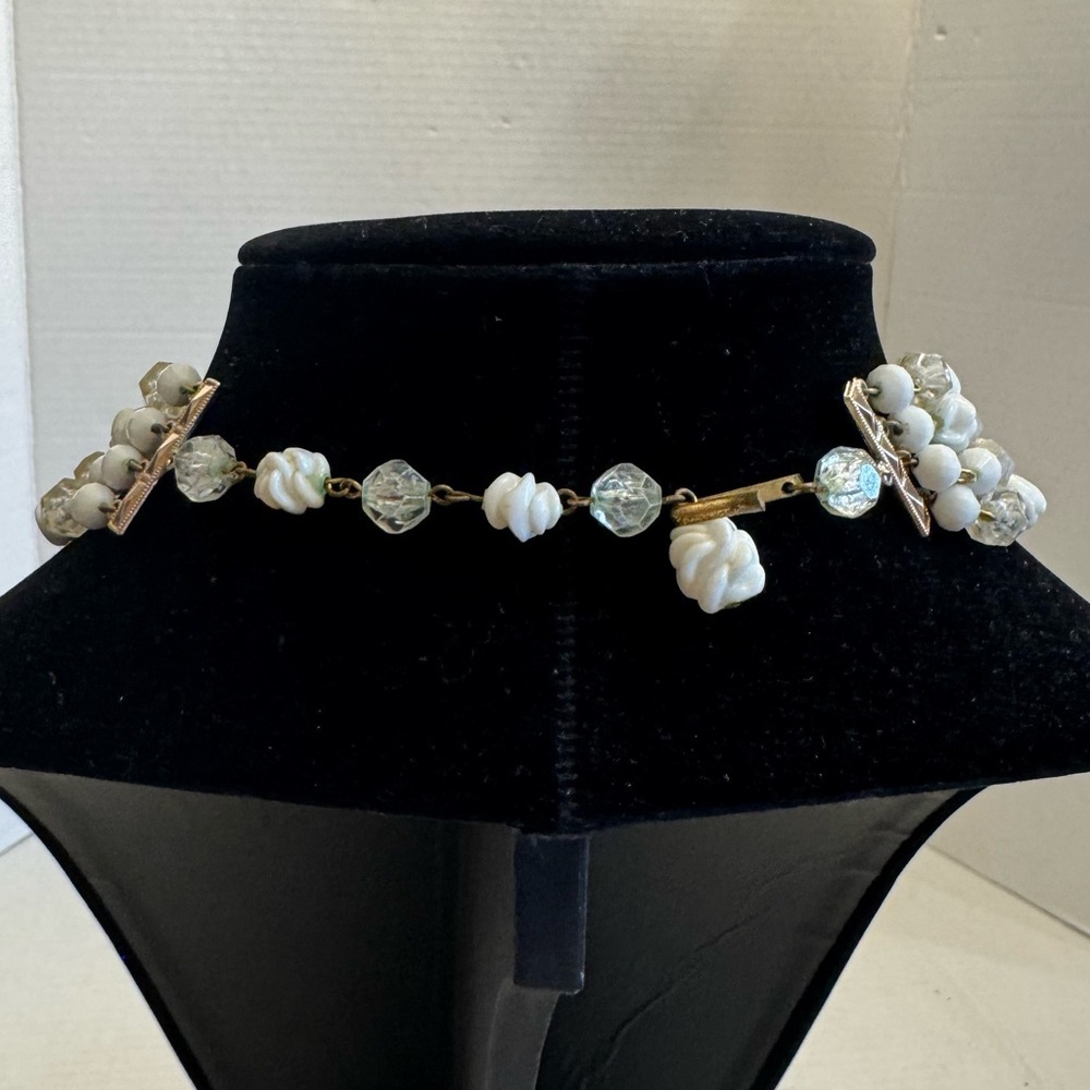 Vintage West Germany Multifaceted Four Strand Lucite Beads Faux Pearl Necklace - Picture 6 of 16